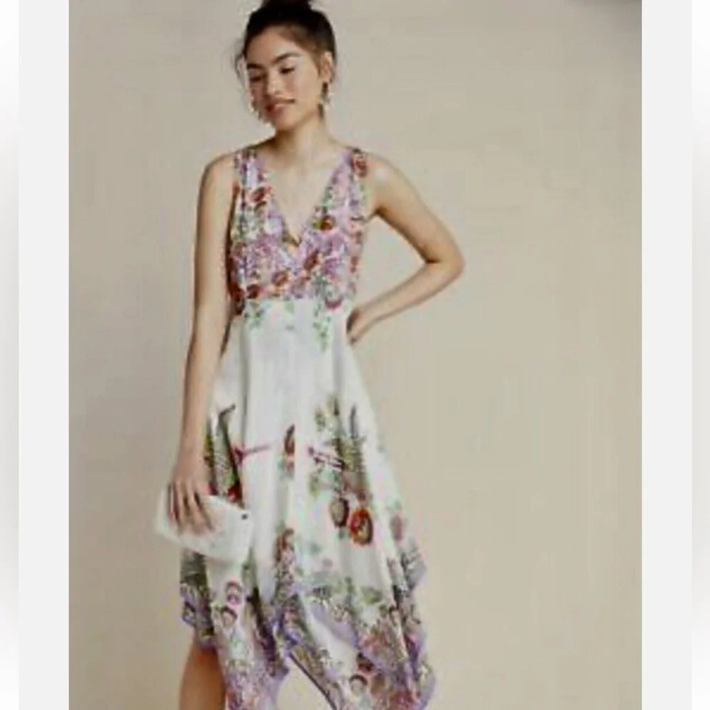 RARE! Anthropologie Analise midi length fairy hem birds of paradise dress, 4 - Picture 3 of 11